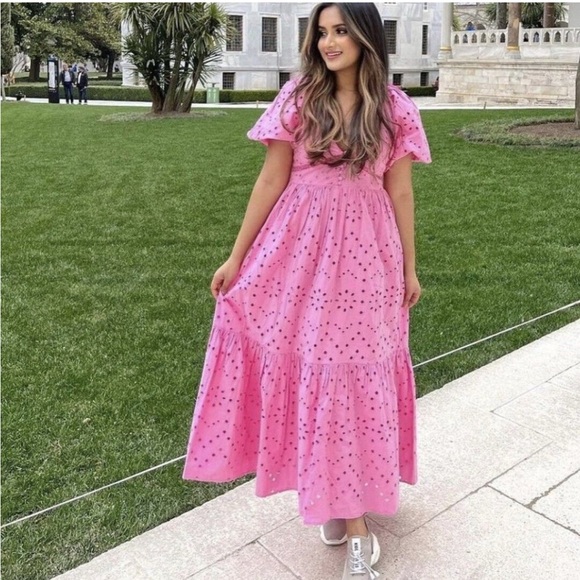 Zara Dresses & Skirts - NWT | Zara Pink Openwork Embroidered Midi
V-neck Dress | Size M